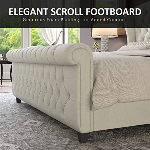 Queen Size Upholstered Sleigh Bed Frame with Wingback Headboard, view 7