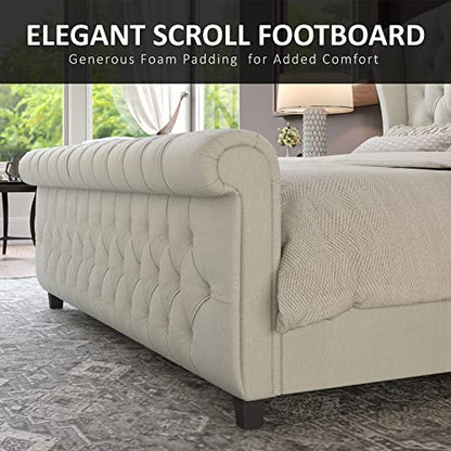 Queen Size Upholstered Sleigh Bed Frame with Wingback Headboard, view 7