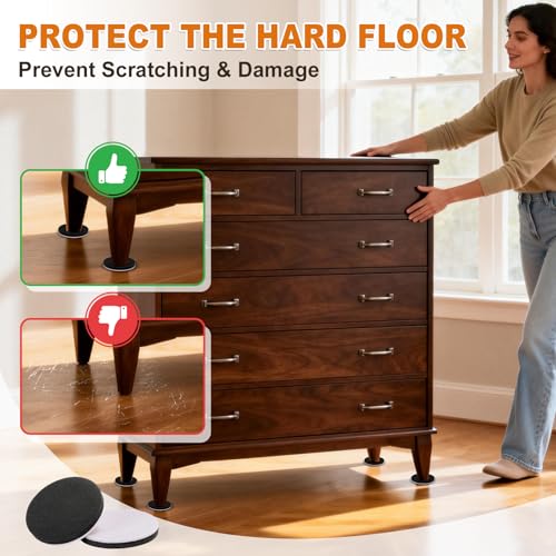 Furniture Sliders 24 PCS 3 1/2” Felt Furniture Sliders Furniture Pads for Hardwood Floors Felt Furniture Slider for Heavy-Duty Furniture Reusable Moving Pads Floor Protectors for Furniture