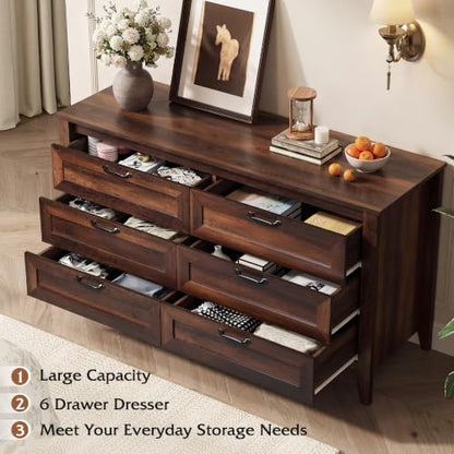 54" Dresser for Bedroom, Wooden 6 Drawer Dresser with Unique Anti-Tip Structure, view 6