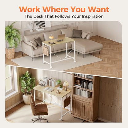 40 inch Rolling Computer Desk with Wheels, Gaming Desk for Small Spaces, Modern Simple Style Table for Home Office, Study Writing Table