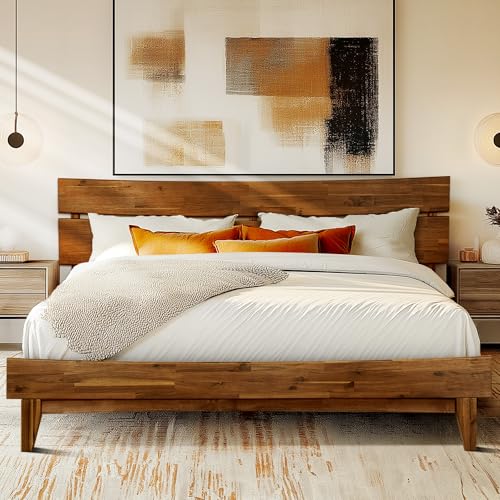 Acacia Aurora Bed Frame with Headboard Solid Wood Platform Bed, view 2