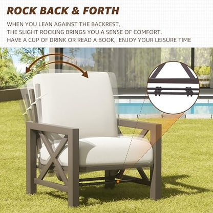 Patio Furniture Sets, 4 Pieces Outdoor Furniture Modern Metal Patio Sectional Sofa Conversation Set,2 Motion Rocking Chairs,6.5" Olefin Cushions for Yard,Porch,Poolside