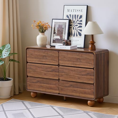 Modern 6 Drawer Dresser for Bedroom, 48" Wooden Chest of Drawers, Walnut, view 7