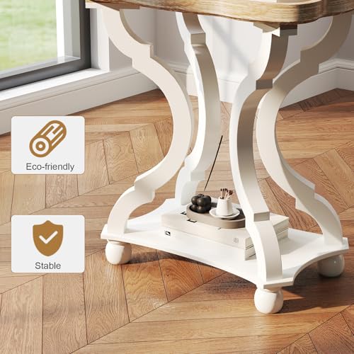 Farmhouse Side Table - Rustic End Table with an Open Shelf & Raised Edge, Accent Table with Distressed White Finish and Solid Wood Legs - Perfect for Living Room, Bedroom, Entryway, White