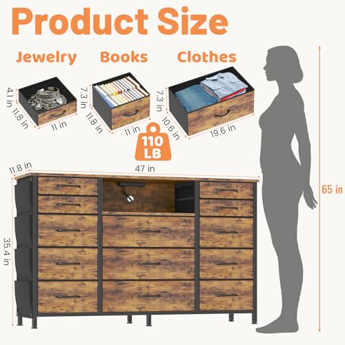 Dresser for Bedroom with 13 Drawers, 47 Inch Fabric Dresser, view 3