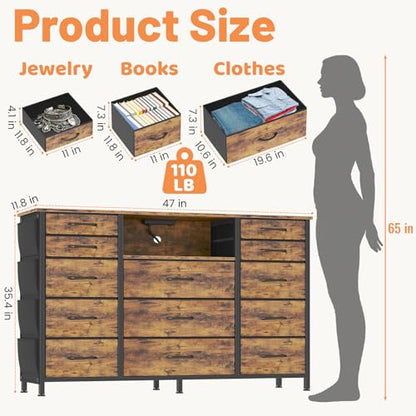 Dresser for Bedroom with 13 Drawers, 47 Inch Fabric Dresser, view 3