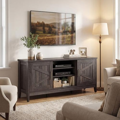 Farmhouse TV Stand for TVs up to 65 Inches, TV Console Table with Barn Doors, view 4
