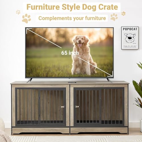 75'' Double Dog Crate Furniture for 2 Large Dogs, view 6