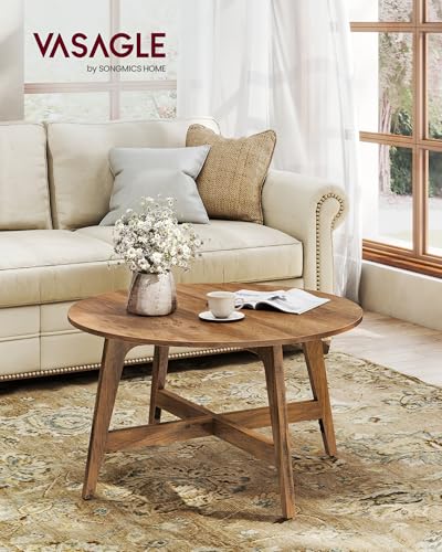 VASAGLE MAEZO Collection - Round Coffee Table, 31.5-Inch Center Table, Tapered Legs, Curved Transitions, Easy to Assemble, for Living Room, Honey Brown ULCT251KB01S