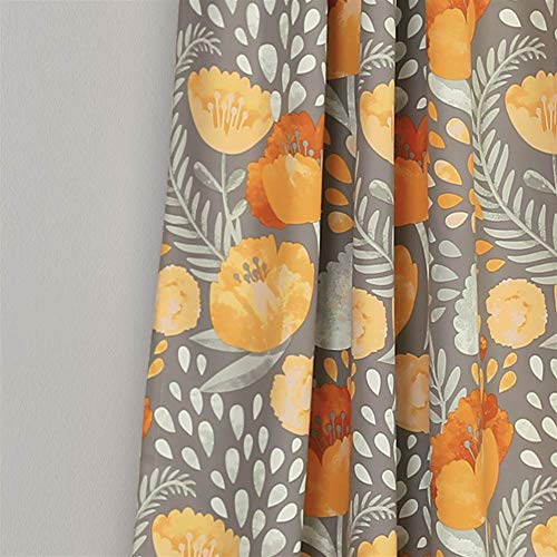 x 52” Yellow and Gray Poppy Garden Curtains Light Filtering Window Set for Living, Dining, Bedroom, 95 in L Panel Pair, Yellow & Gray