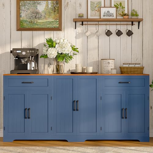 71" Farmhouse Sideboard Buffet Cabinet with Storage, Blue, view 4