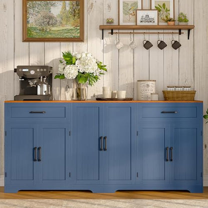 71" Farmhouse Sideboard Buffet Cabinet with Storage, Blue, view 4