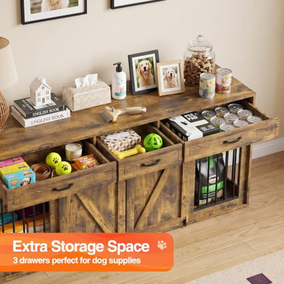 71" Double Dog Crate Furniture with 3 Drawers, view 7