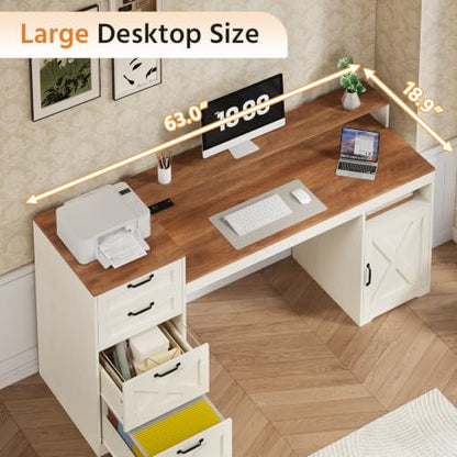63" Farmhouse Computer Desk with 4 Drawers for Home Office, Bedroom, view 5