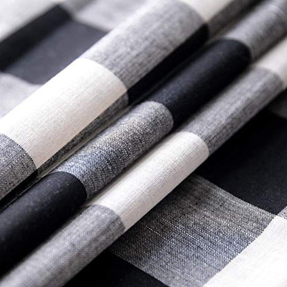 Creativesfun 2 Pcs Checks Line Up Set Farmhouse Faux Linen Look Buffalo Plaid Grommet WindowValance (Black & Cream, Valance 丨W53 X L18-INCH 2PCS)