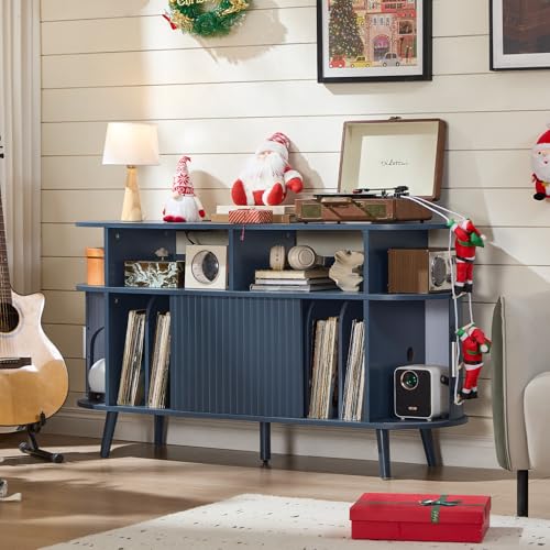 Extra Large Round Record Player Stand with Charging Station, view 4