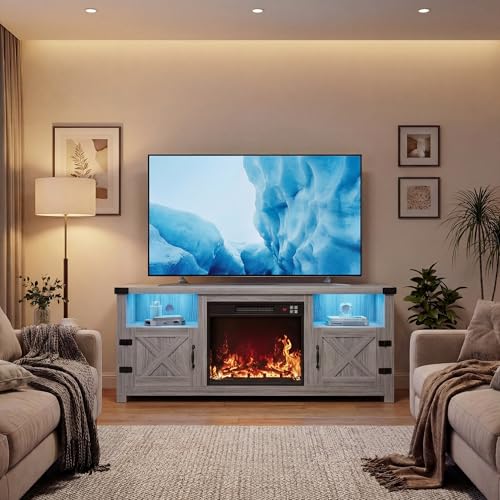 58 Inch LED Fireplace TV Stand for TVs up to 65 Inch, Gray Wash, view 6