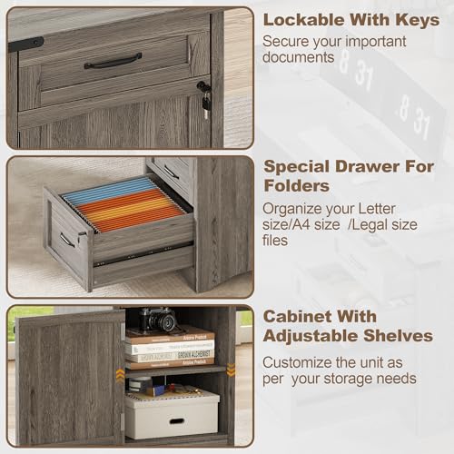 67" L-Shaped Standing Desk, File Cabinet & Charging Station, Grey, view 5