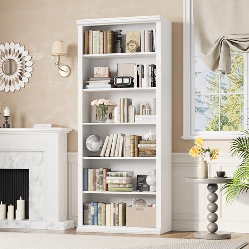 Bookcase and Bookshelves, 28" W Tall Bookshelf with Elegant Design, 6 Tiers Spacious Book Storage, Freestanding Book Organizer, Display Library Shelf for Home Office, Living Room & Study Room