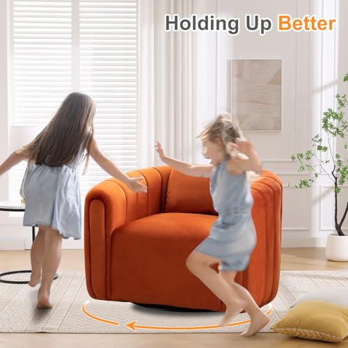 Swivel Barrel Chair,Velvet Accent Chairs for Living Room,Modern Channel Comfy Armchair,Completely Assembled(Orange)