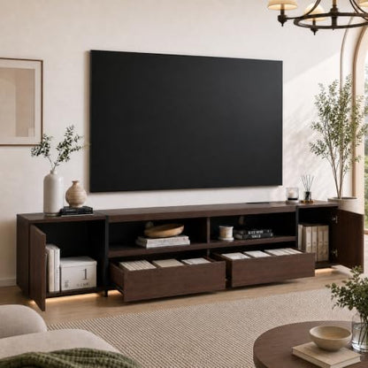 Modern Mid Century 94.5'' TV Stand for TVs up to 100in, Walnut, view 7
