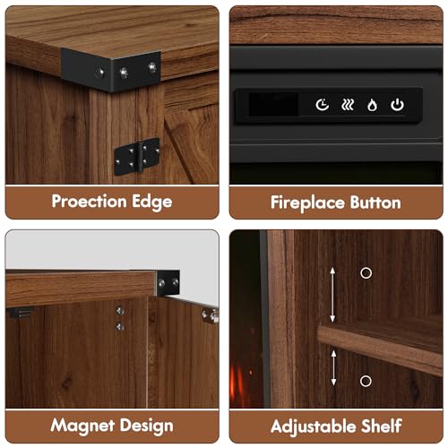 58 Inch Fireplace TV Stand for TVs up to 65 Inch, Brown, view 8