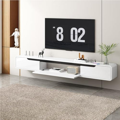 Fully-Assembled Floating TV Stand, 71" Wall Mounted TV Stand with Power Outlet, view 5