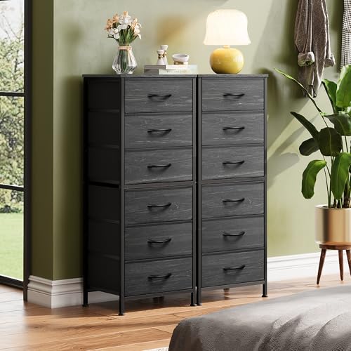 Tall Dresser for Bedroom, 6 Drawer Chest of Drawers, Black Wood Grain, view 5