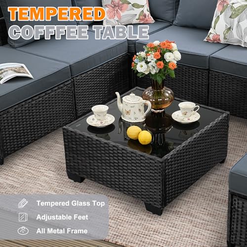 5 Pieces Patio Furniture Set,Wicker PE Rattan Outdoor Sectional with Cushion & Coffee Table, Patio Conversation Sofa for Garden, Backyard, Poolside, Grey
