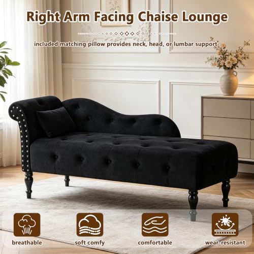 Velvet Upholstered Chaise Lounge Chair Indoor with Pillow, view 5