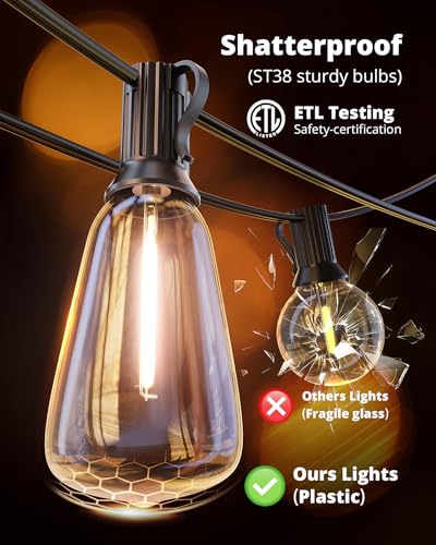 Outdoor String Lights 25FT LED Patio Lights IPX5 Waterproof with 10+1 ST38, view 4