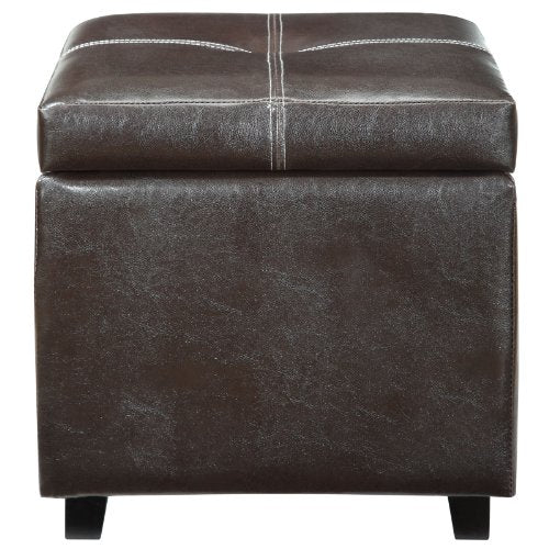 Treasure Tufted Faux Leather Square Storage Ottoman Cube In Espresso
