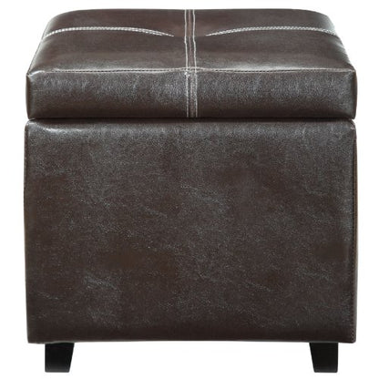 Treasure Tufted Faux Leather Square Storage Ottoman Cube In Espresso
