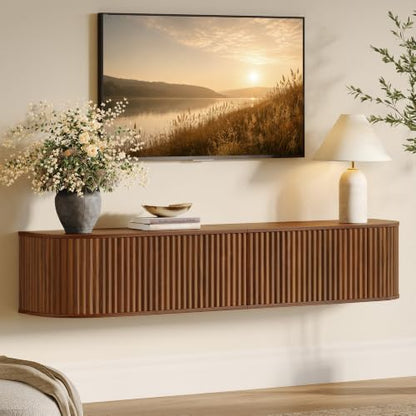 55" Walnut Fluted Floating TV Stand for TVs up to 65" for Living Room, view 2