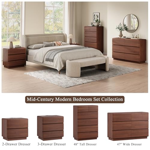 Walnut 6 Drawer Dresser for Bedroom, 48" Tall Chest of Drawers, view 4