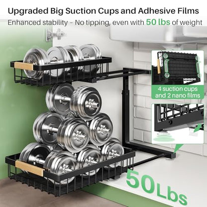Under Sink Organizer, 2 Tier Under the Sink Storage, Slide out Pull out Cabinet Organizer Shelf, Metal Sliding Drawer for Kitchen Bathroom Pantry Closet Organization Rack, Black, 2 Pack