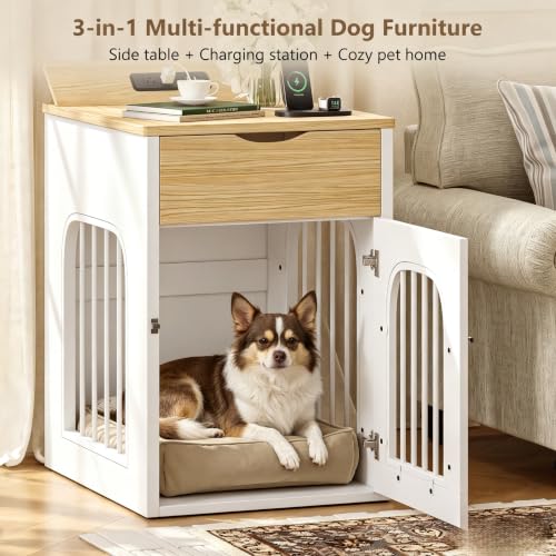 Dog Crate Furniture, Indoor Nightstand with Charging Station, view 4