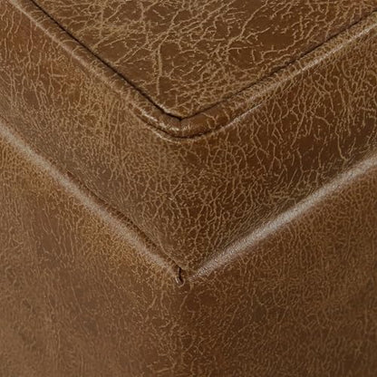 Square Tufted Storage Ottoman - Distressed Brown Faux Leather Small