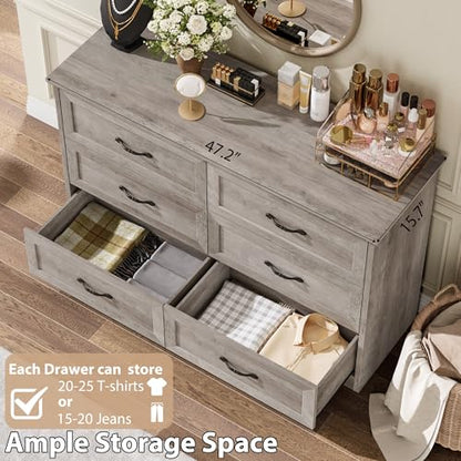 Farmhouse Wood 47.2" Wide 6 Drawer Dresser for Bedroom, Grey, view 5