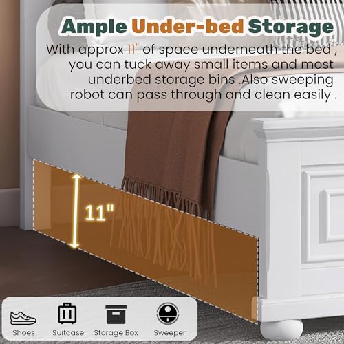 Wood Bed Frame Queen with Tall Headboard & Footboard, view 6