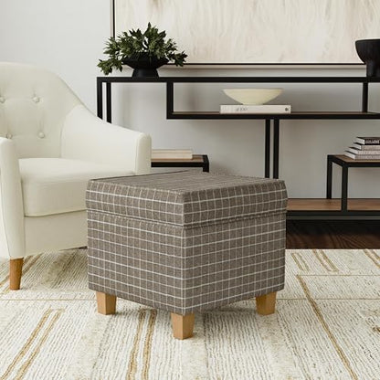 18" Classic Square Storage Ottoman - Brown Windowpane