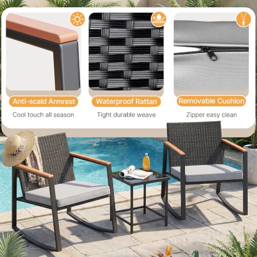 3 Pieces Rocking Patio Bistro Set with Anti-Scald Armrest, view 7