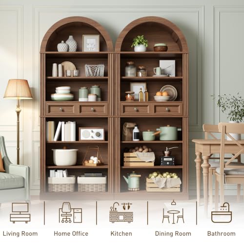 Arched Bookshelf, 73" Tall Arch Bookcase with Drawer, view 5