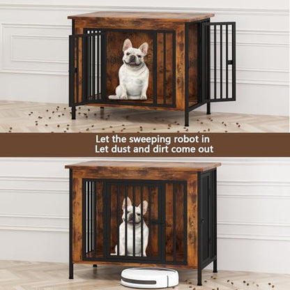 31.5" Dog Crate Furniture for 1 or 2 Dogs, 20-35 Pounds, Brown, view 4