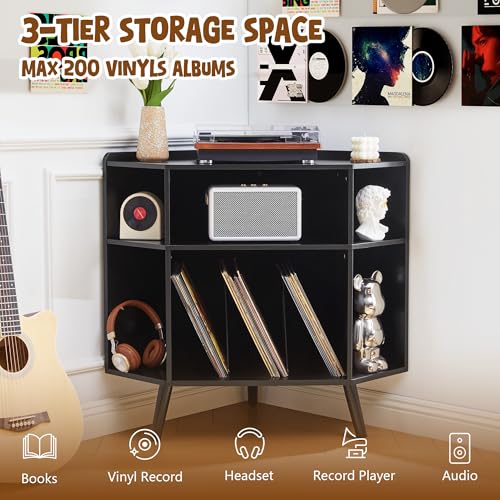 Corner Record Player Stand with Charging Station & USB Ports, view 5