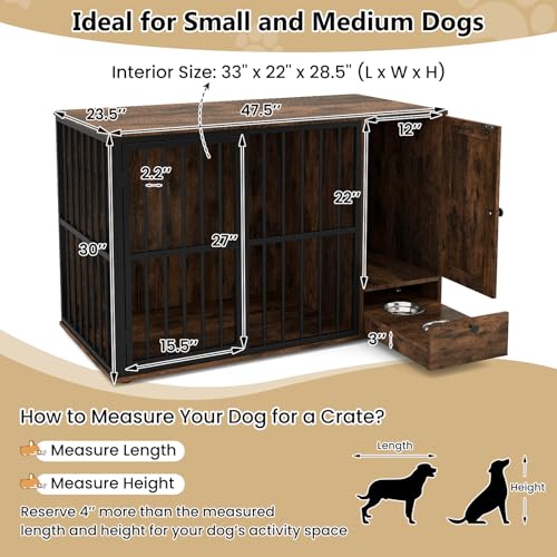 47.5" Dog Crate Furniture with Hidden Feeding Drawer & Side Storage Cabinet, view 8