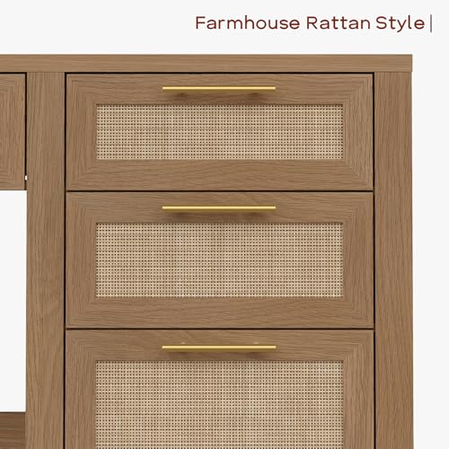 47" Farmhouse Rattan Executive Desk with File Drawer, Brown, view 5