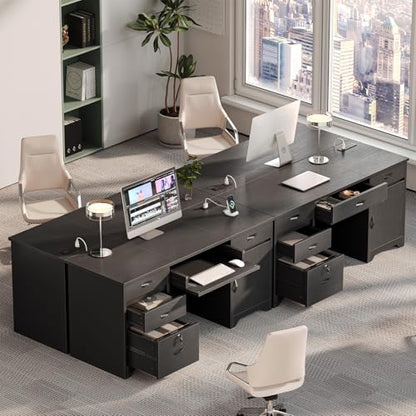 59” Office Desk with Lockable Drawers & Charging Station, Black, view 7