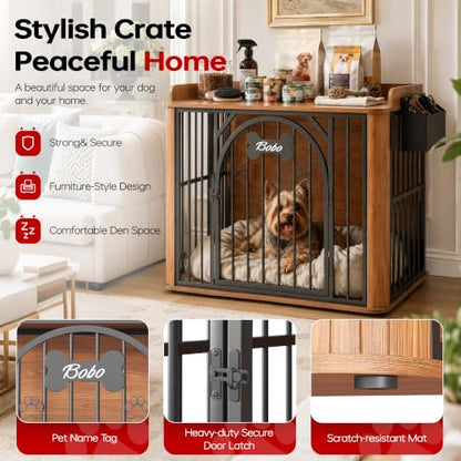 39 inch Dog Crate Furniture with Storage Pocket, Walnut, view 5